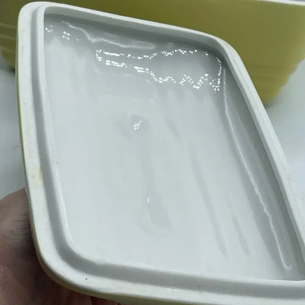 Vintage Hall Art Deco for Westinghouse yellow lidded refrigerator dish.